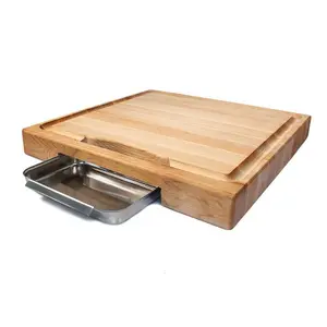 Modern Bamboo Chopping Board with Stainless Steel Tray Drawer for Kitchen Easy Removal Tray