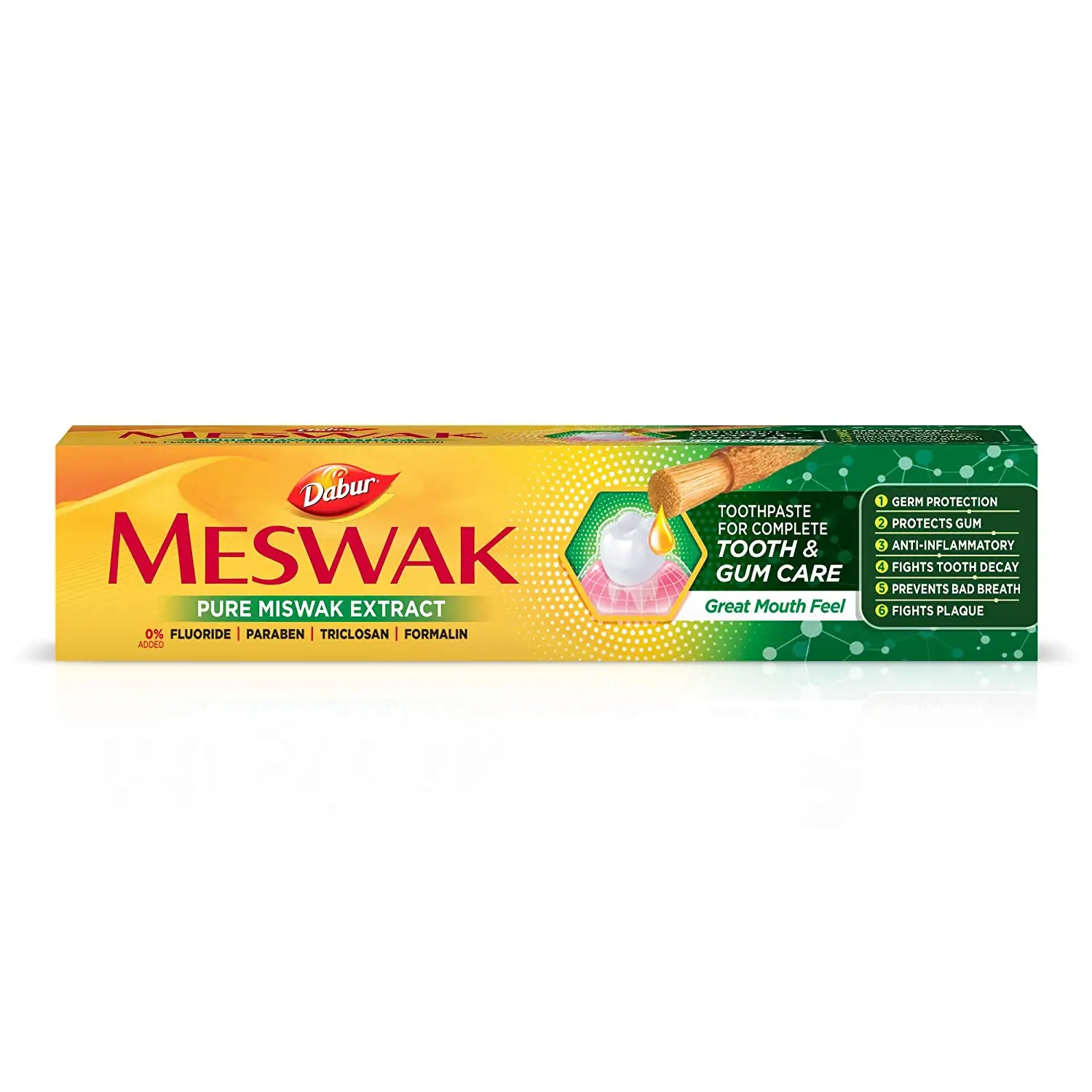 De pasta de dientes proveedores a granel/Ayurvédica Dabur Meswak Indias No libre de flúor pasta de dientes para dientes sensibles
