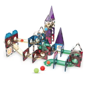 创意118PCS磁铁轨道组装滑球块玩具儿童磁性积木大理石跑步玩具