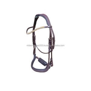 Bridon de dressage en cuir semi-roulé anatomique pour cheval avec cristaux, équipement équestre anglais, muserolle en strass - Product Image 1