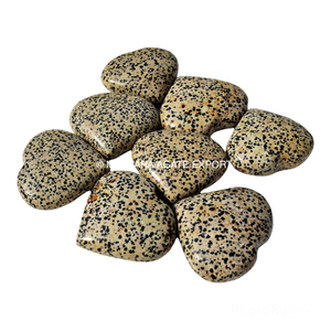 Venta al por mayor hecho a mano gran jaspe dálmata corazones hinchados cristal semiprecioso piedras preciosas artesanías Muntaha ágata exportaciones - Product Image 1