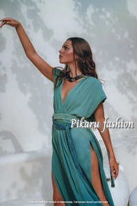 Robe de soirée en coton grande taille pour femmes, nouveau style, africain, manches courtes, fente haute, vêtement d'hiver, lin, Kaftan - Product Image 4