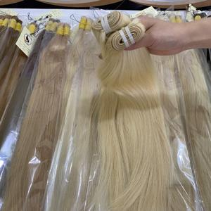 Gros haute qualité 100% russe vierge cuticule aligné remy blonde cheveux humains double dessiné main liée trame extensions de cheveux - Product Image 5