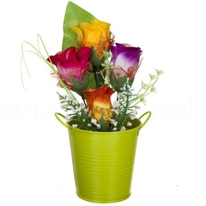 Macetas de Metal redondas, Cubo de tamaño pequeño de color verde, contenedor de plantas con asas - Product Image 4