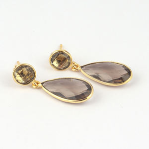 Boucles d'oreilles en quartz fumé pour femmes, accessoires de mode,, en or et argent plaqué, meilleure vente - Product Image 1