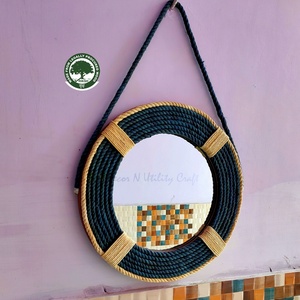 Factory Vintage Life Inc <b>Round</b> Wall White <b>Mirror</b> Framed by Twisted Rope Decor House <b>Mirror</b> Framed Designer <b>Mirror</b> Nautical Them - Product Image 2