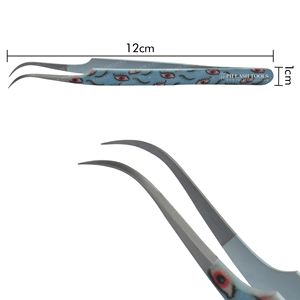 Fine Tip Eyelash Extension Tweezer Tip Satin and Eyelashes Designs Color with Your Own Logo, Eyelash Curved Tip Tweezer - Product Image 5