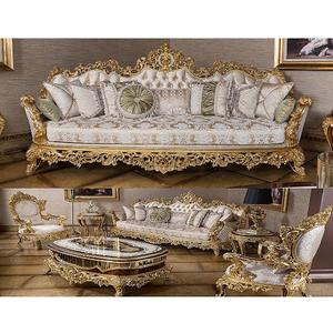 Conjunto de sofá de lujo de 5 plazas para sala de estar, conjunto de muebles de madera de calidad real, tallado clásico para el hogar - Product Image 1