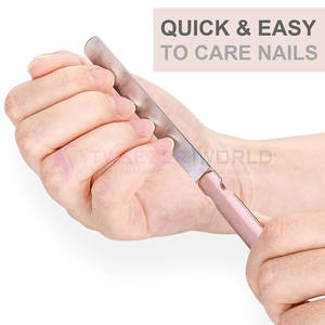 Offre Spéciale : Lot de 2 Limes à Ongles en Acier Inoxydable avec Manche Antidérapant Or Rose et Étui en Cuir, Lime à Ongles Double Face - Product Image 5