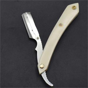 มีดโกนหนวดตรงพับได้,มีดโกนพร้อมด้ามจับทำจากไม้สำหรับช่างตัดผมใบมีดโกนสีดำ - Product Image 2