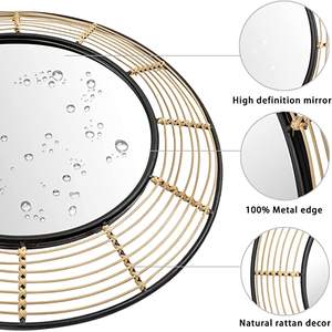 Espejo de ratán de diseño moderno Acabado natural Perfecto para colgar en la pared decorativa en el dormitorio y el baño - Product Image 2