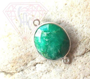 Conector de Brazalete Hecho a Mano con Esmeralda Teñida de Plata de Ley 925, Forma Ovalada, Doble Engaste, Facetado, Grado AAA, 10x12mm - Product Image 1