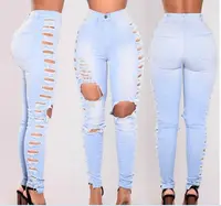 Großhandel Lager billig Freund zerrissen Skinny Stretch D Schaden Jeans für Mädchen