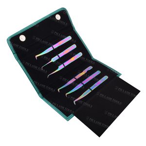 Portefeuille en cuir PU vert professionnel, étui de pincettes élastiques, pour 6 extensions de cils, étiquette privée, étui de pince à épiler, pièces - Product Image 3