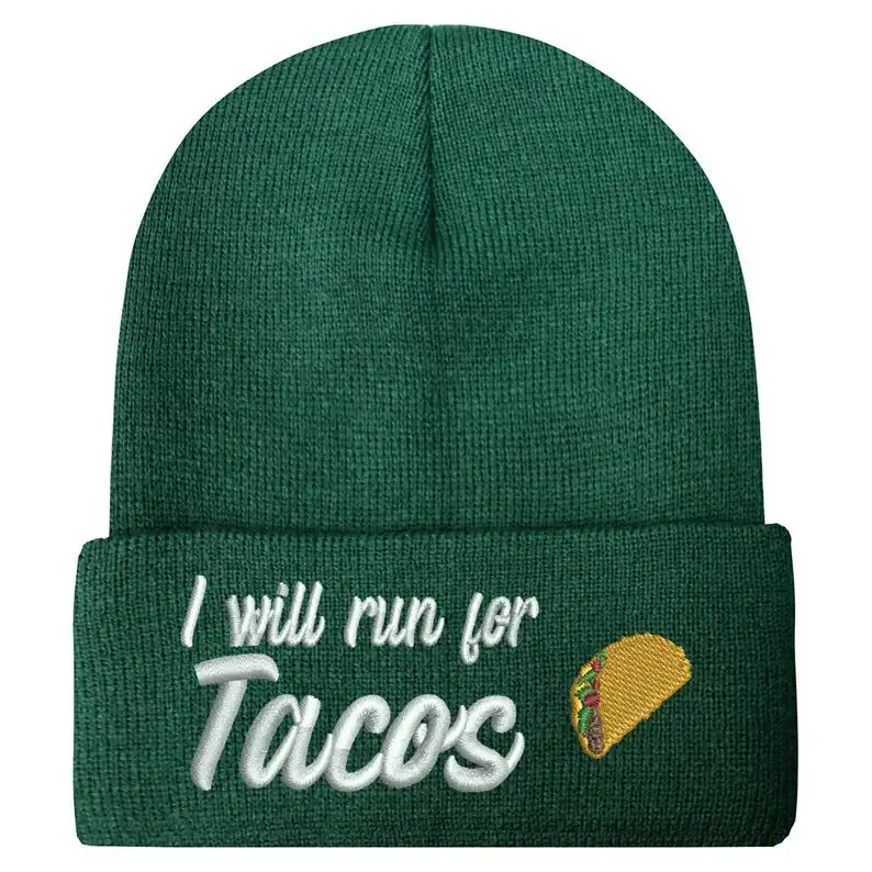 USA I Will Run For Tacos Embroidered Winter Skull Beanie Hats