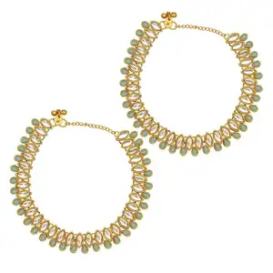 Beautiful Indian Jewelry Firozi Color Kundan Anklets