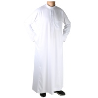 Jubah Thobe Qamis Jalabiya Warna Putih untuk Pria, Pakaian Muslim Arab untuk Ramadhan dan Idul Fitri
