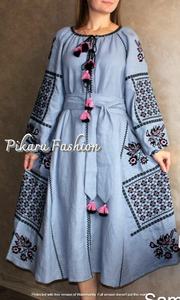 Vestido de longitud media de estilo occidental de diseñador de alta calidad glamuroso bohemio bordado Floral cuello en V manga de globo ropa de calle Natural - Product Image 3