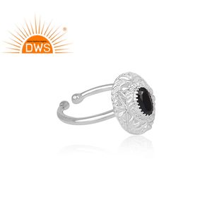 Conjunto de joyas de gemas espinales de color negro Natural, conjunto de anillos de corona de forma redonda de plata de ley fina - Product Image 3