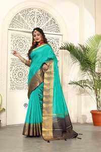 Blue <b>Pink</b> Golden Multi-Color Attractive Combination Soft Silk Banarasi Blouse Piece Saree Top with Modern Design for Wedding - Product Image 4