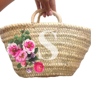 Sacs en paille beiges à petite poignée, magnifiquement faits à la main, personnalisables, cadeau pour demoiselles d'honneur, cadeau spécial pour elle, pour un mariage, un cadeau simple - Product Image 1