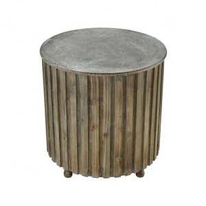 <b>Rustic</b> Round Coffee <b>Table</b> With <b>Wood</b> Frame And Metal Top Handmade Living Room Furniture - Product Image 1