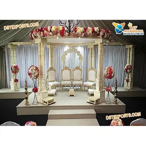 Mandap Pernikahan Putih Tema Victorian Mewah Pilar FRP Cantik Pernikahan Putih Mandap Pernikahan Indian FRP Pilar Mandap