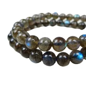 Extreme Blue fire labradorite smooth round beads bracelet