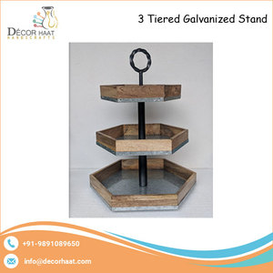 Soporte de pastel de metal galvanizado de tres niveles con servidor de cupcakes de postre de madera para fiestas de cocina y decoración del hogar - Product Image 2