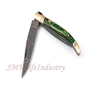 Custom Hand Forged Pocket Knife Hand Made Damascus Folding Knife with Leather Sheath Cover (smk1696) - Product Image 3