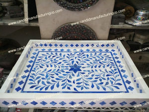 Plateau de service en résine MDF antique en bois fait à la main écologique Incrustation de nacre Matériau osseux pour la décoration intérieure Restaurant Hôtel Utilisation - Product Image 4