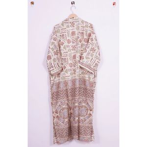 Elegante Vintage Seda Sari Kimono Floral Estampado Túnica Larga Mujer Verano Uso EN EL Hogar Ropa de Noche Ropa de Dormir Bata de Novia Sedoso - Product Image 3