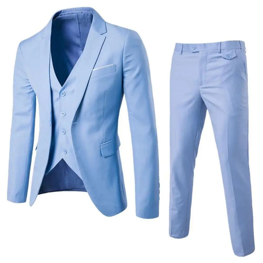 Elegant Suits with Pants Formal Business Dress Suit Brand Slim Fit Single Button Party Male New Men's 3 Pieces Black Flat Front