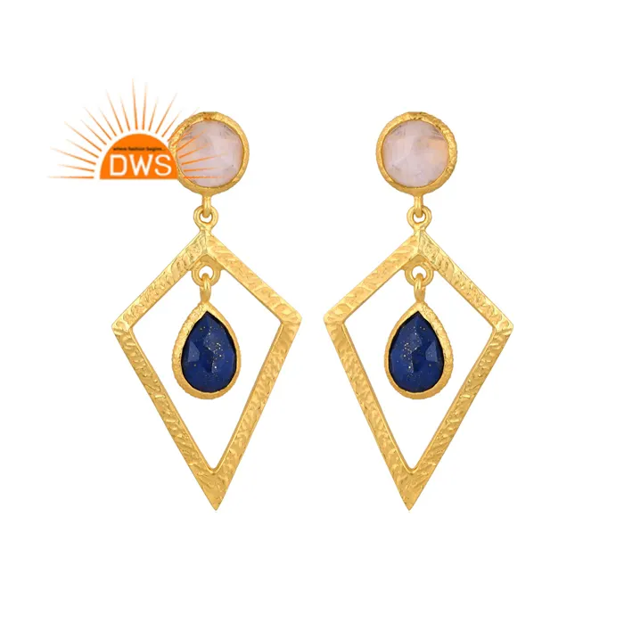 Latest 2022 Sterling Silver Natural Rainbow moon stone & Lapis Lazuli Gemstone Dangle Earring For Women Jewelry Manufacturer