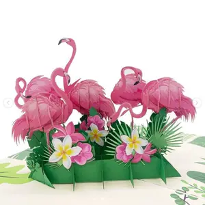 Выдвижная открытка с фламинго, 3D поздравительная открытка, оптовая продажа, индивидуальная Подарочная открытка Kirigami, бумага с фламинго для Дня Святого Валентина