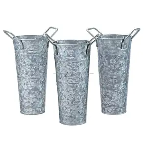 Metal French Bucket With Flower Embossing
