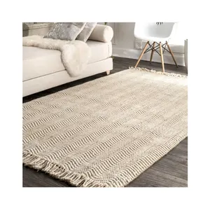 Hot Selling Natural Jute Wavy Chevron with Tassel Area Rug Cream Color Jute Rug At Low Price