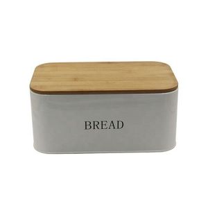 Metal White Wood Lidded Metal Bread Bin Kitchen Bread Container Food <b>Storage</b> Box Holder Kitchen Counter Top Bread Box - Product Image 5