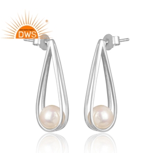 Lovely Pearl Gemstone <b>Earrings</b> Jewelry 925 <b>Fine</b> Sterling Silver Women's Post <b>Stud</b> <b>Earrings</b> Jewelry Wholesaler - Product Image 2