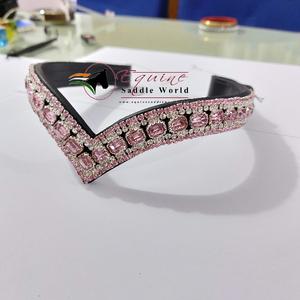 PINK CRYSTALS V SHAPE HORSE BROW <b>BAND</b> AFFORDABLE LUXURY TRENDY EQUESTRIAN WITH <b>SNAP</b> BUTTON LOOP. - Product Image 2