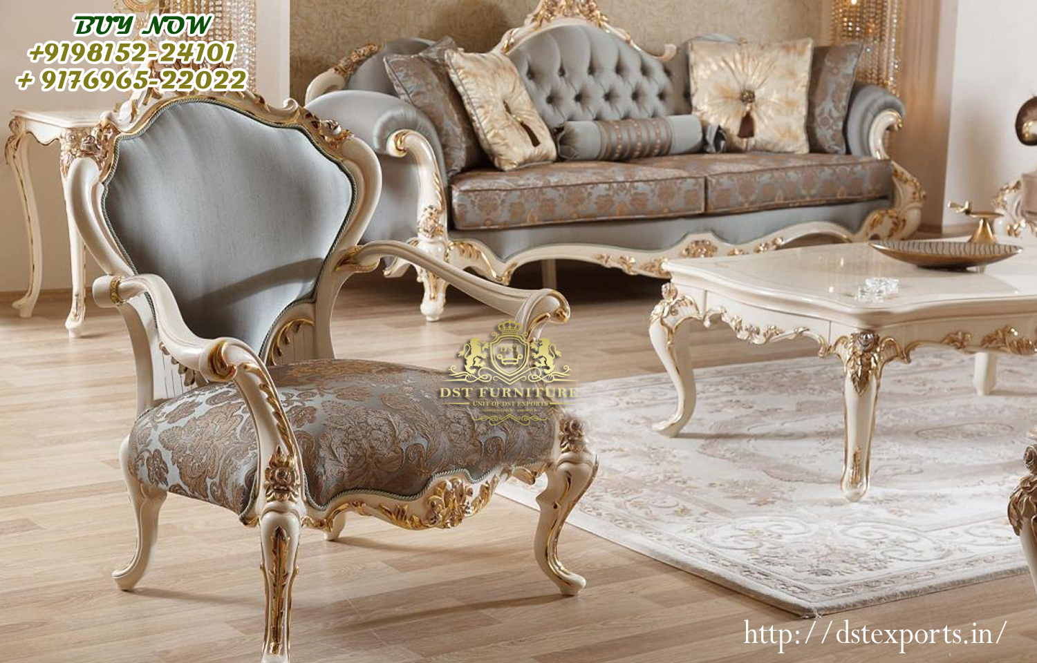 ビクトリア朝のソファセットホワイトゴールドポリッシング直販リビング