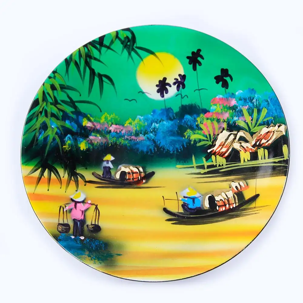 Multi-farbe Handicraft Vietnamese Luxury Custom Design Plato Wooden Lacquer Hot Sale Home Decoration Round Plate