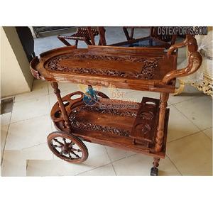 Best Wooden Crafted Food Service <b>Trolley</b> Beverage Service Teak Wood Food <b>Trolley</b> Walnut Finish Handcrafted Wine Service <b>Trolley</b> - Product Image 1