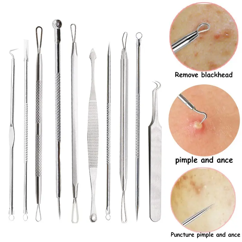 Set Of 10 Comedone Blackhead Extractor Remover Acne Pimple Spot Blemish Facial