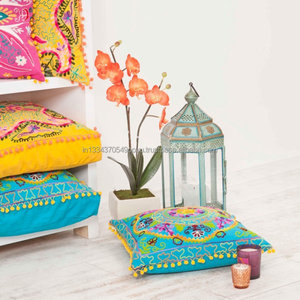 Exclusive Indian Tradition Festival Handmade Wool Aari Embroidered 16"X16" Room Decor Cushion <b>Cover</b> <b>Throw</b> Outdoor Pillow Case - Product Image 5
