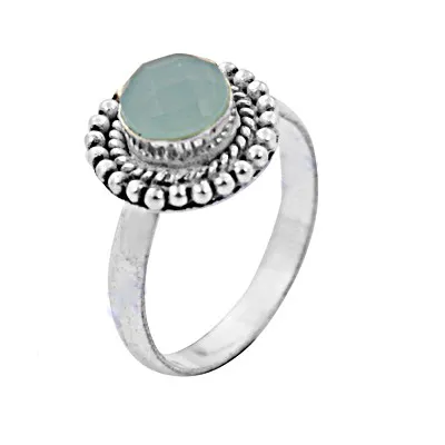 Thực sự thiết kế màu xanh Chalcedony Eternity 925 Sterling Silver Blue Chalcedony đá quý Vòng trang sức bán buôn Nhà cung cấp Nhẫn bạc