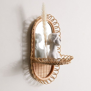 Espejo de ratán Natural con estante para colgar en la pared, espejo decorativo hecho a mano para sala de estar, montado en la pared - Product Image 2