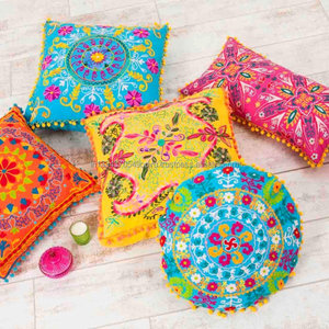 Exclusive Indian Tradition Festival Handmade Wool Aari Embroidered 16"X16" Room Decor Cushion <b>Cover</b> <b>Throw</b> Outdoor Pillow Case - Product Image 2