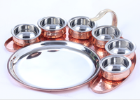 Ensemble de Thali Indien King International, Ensemble de Thali Moon avec Verre à Eau, Acier de Haute Qualité avec Ensemble de Vaisselle en Cuivre avec Bols