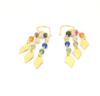 Boucles d'oreilles chandelier classiques multicolores faites à la main en argent sterling plaqué or avec double pierre, bijoux de soirée en gros